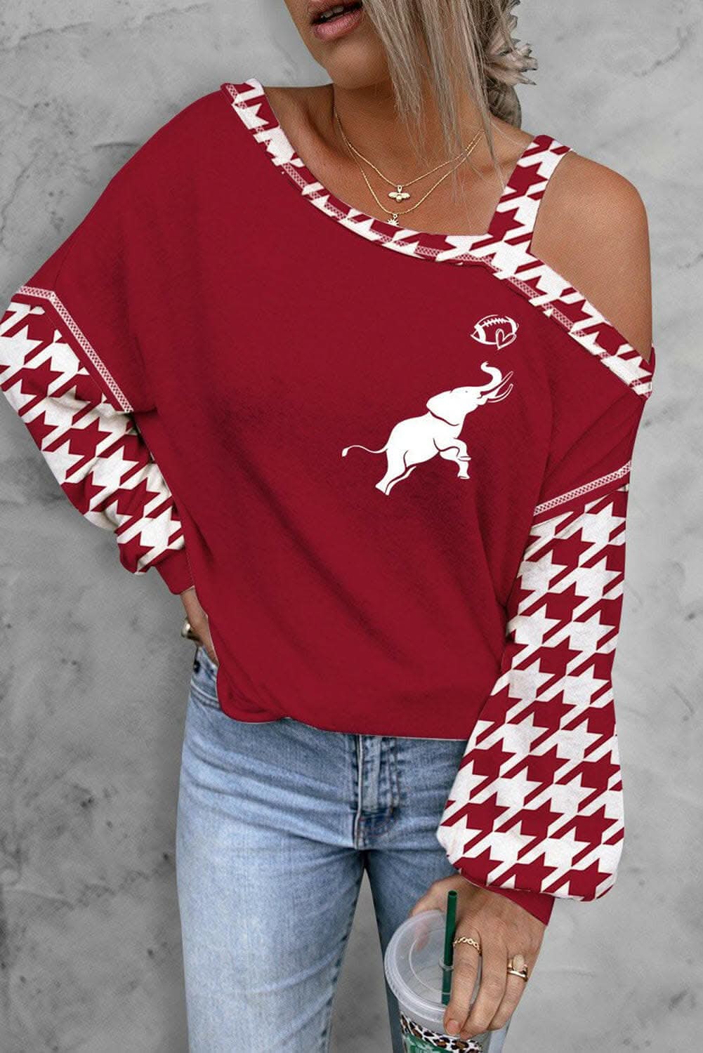 Chic houndstooth long sleeve top - Love Salve